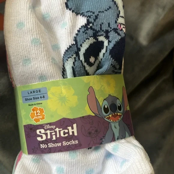 GIRL’S SZ LARGE SOCKS. DISNEY STITCH 12 pack new no show sock #335 women’s socks - Picture 2 of 3